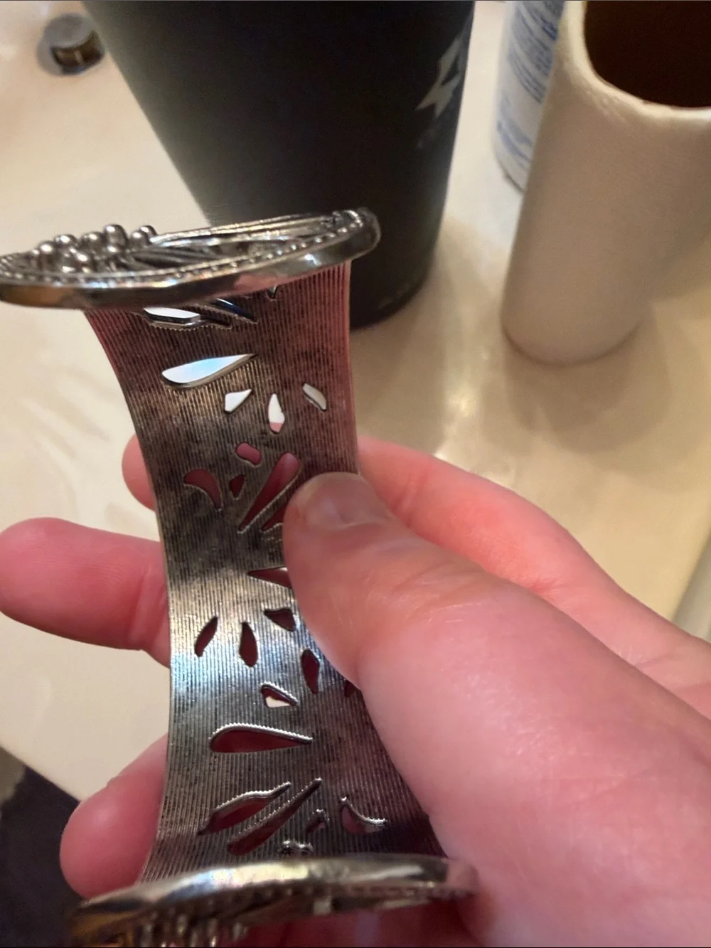 Floral Cutout Silver-Tone Cuff Bracelet